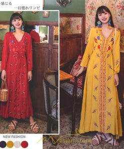 マキシ | ワンピース レディース ロングワンピース ロング丈 マキシ丈 綿麻 長袖 Vネック 花柄 体型カバー ゆったり ゆるっとワンピース リネン 夏 シンプル 秋 かわいい