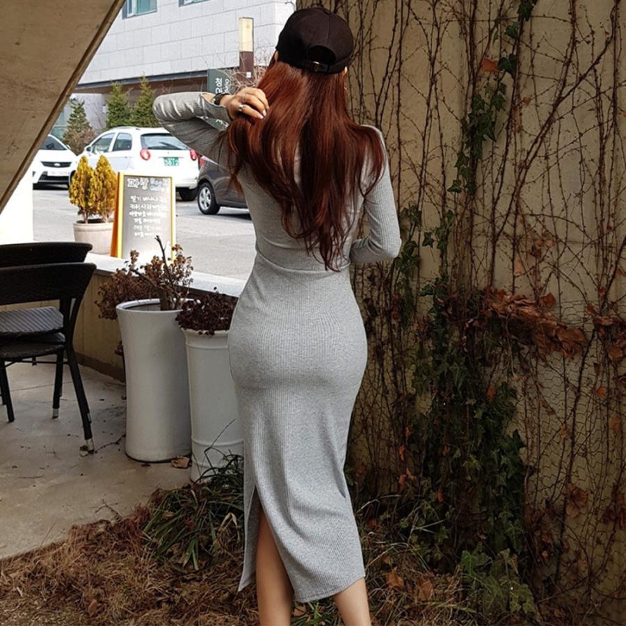 ワンピース | ニット秋冬 30代40代 レディース リブニット 長袖 セクシー ロングタイトスリムフィット きれいめワンピ