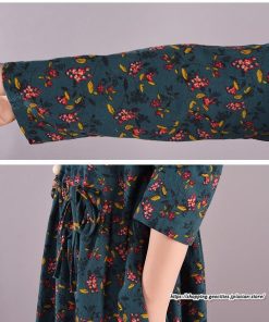 マキシ | 花柄ワンピース30代レディース秋物 リネンワンピース 綿麻風 シャツワンピース ロングワンピース ミモレ丈 長袖ワンピース リボン付き 秋ワンピース 大人