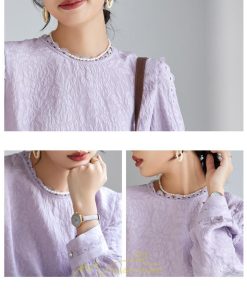 シャツ・ブラウス | ブラウス 秋 秋服 レディース 無地 長袖 ゆったり シンプル トップス 丸襟 上品 フェミニン 高品質 高級感 50代 30代 紫 40代 20代