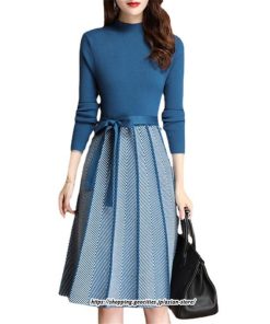 ミディアム | ニットワンピース レディース 秋冬 30代 40代 オシャレ 長袖 リボン Aラインプリーツスカート ニット 長袖 春 着痩せ 秋 冬 韓国風 OL通勤 二次会