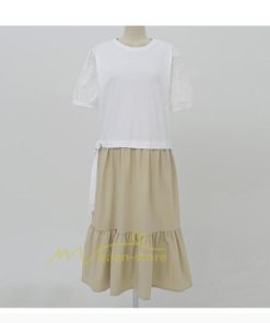 マキシ | 新作 ワンピース ロング丈 半袖 ロンTワンピース 夏ワンピ ロング丈 レイヤード風 異素材切替 ラウンドネック 体型カバー 無地 ゆったり 着痩せ 40代 50代 30代