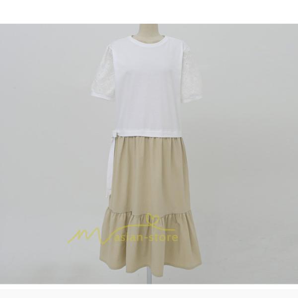 マキシ | 新作 ワンピース ロング丈 半袖 ロンTワンピース 夏ワンピ ロング丈 レイヤード風 異素材切替 ラウンドネック 体型カバー 無地 ゆったり 着痩せ 40代 50代 30代