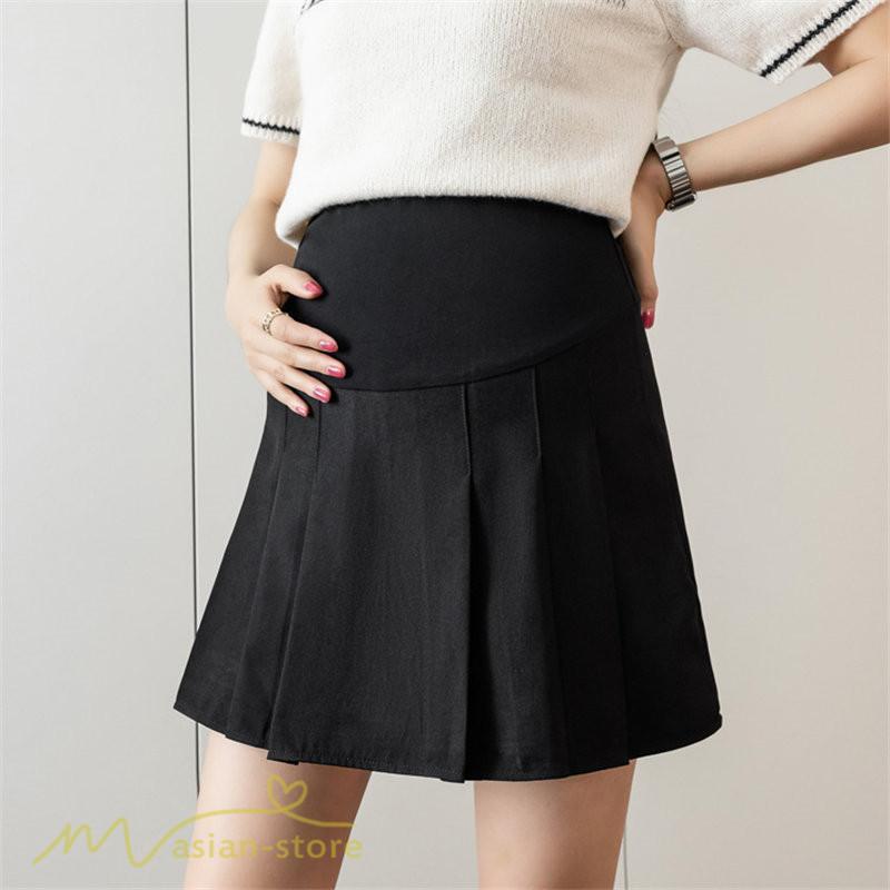 スカート | マタニティ レディース 無地 ミニマタニティ着痩せ プリーツ 裏地付き 夏 サマーマタニティウェア 上品 おしゃれ ウエスト調整