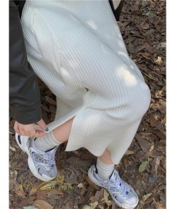 スカート | ニットタイトストレッチスリット入れロング丈 ミモレ丈 ハイウエスト 秋冬 ウエストゴム 美シルエット 楽チン
