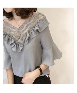 シャツ・ブラウス | 夏ブラウス 五分袖 フレアスリーブ ベージュ 可愛い 30代40代 レディースシャツ 夏服