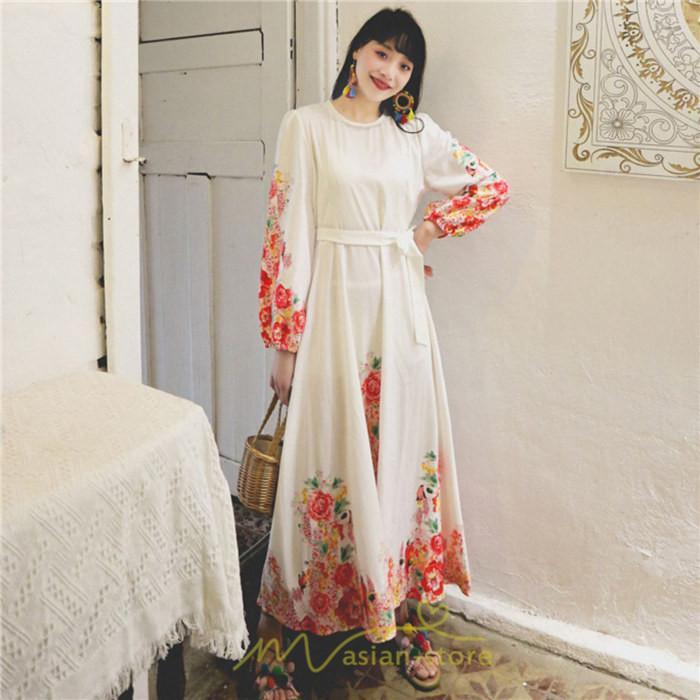 マキシ | ワンピース 長袖 夏 秋 レディース シフォン きれいめ ロング リゾート 体型カバー イベント デート 女子会 エスニック風 旅行 楽ちん 外出 ジャーニー