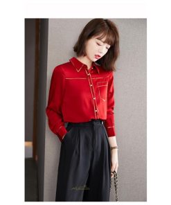 シャツ・ブラウス | ブラウス レディース シャツ トップス 赤 長袖シャツ 無地 オフィス カジュアル おしゃれ シフォン 通勤 通学 ナチュラル 可愛い 上品 オシャレ 秋服 キレイめ