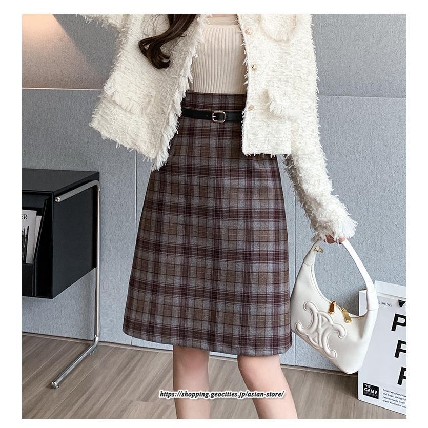 スカート | ミモレ丈 ひざ丈 レディース チェック柄 体型カバー 着痩せ Aライン ハイウエスト 上品 2022新作 通勤 秋冬コーデ オシャレ 韓国風 キレイめ