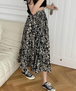 ロングスカート | モノトーン花柄スカート ハイウエスト