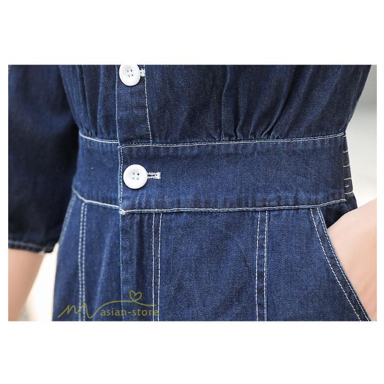 デニムワンピース | レディース デニム ワンピース マーメイド 長袖 秋 5分袖 カジュアル シャツワンピース カジュアル ロング丈 レトロ風 ポケット 着痩せ