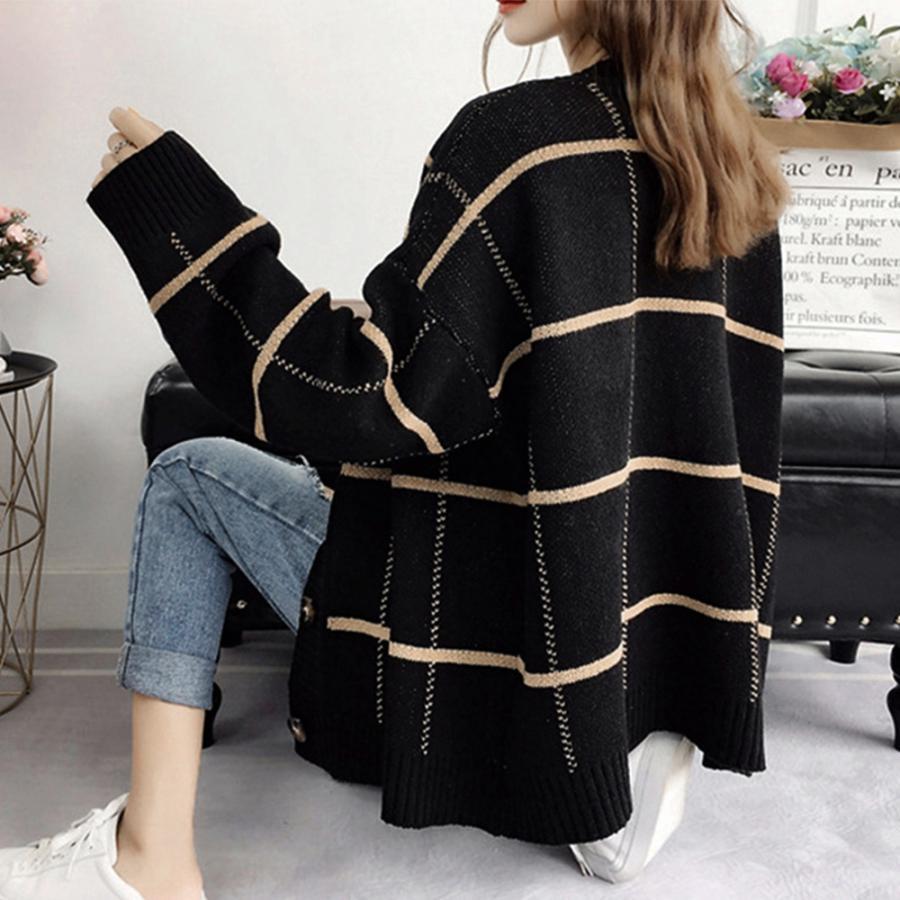 ニット・セーター | ニットカーディガン BIGチェック柄 韓国風