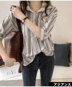 シャツ・ブラウス | 七分袖ブラウス レディースシャツ ストライプ プルオーバー 可愛い スリム ピンク 夏服 女の子 ストリート カジュアル 通勤 ブラウス かわいい 通学