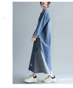 デニムワンピース | ワンピース レディース カジュアル 人気 デニム ロング丈 切り替え 長袖 レトロ風 体型カバー 着痩せ 大きいサイズ 20代30代40代50代 マタニティ 秋 春 夏