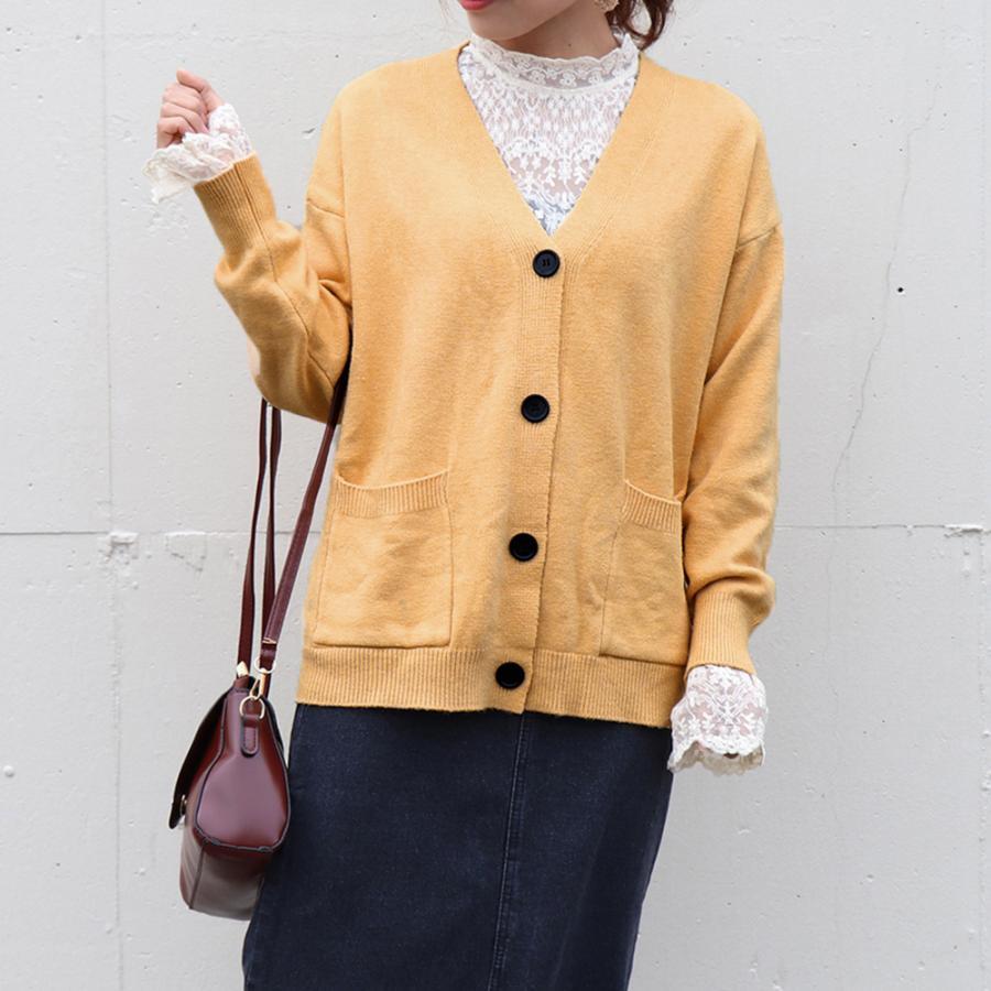 カーディガン | アウター ゆったりVネック ポケット付き 体型カバー 羽織 カーデトップス 無地 おしゃれ ニットレディース