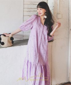 マキシ | ワンピース レディース 夏秋 無地 ロング丈 長袖 白 紫 大人 上品 20代 30代 40代 刺繍 レース ママ 母 痩せて見える 同窓会 デート 謝恩会  女子会 食事会