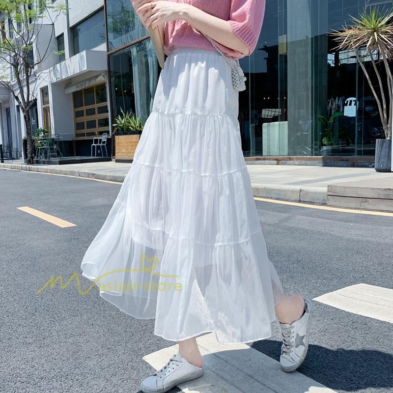 スカート | レディース チュール春夏 コーデ ウエストゴム ロングフレア着痩せ 通勤 カジュアル ドッキング プリーツ通学