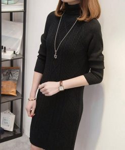 ワンピース | ロング長袖 レディース ケーブルニット タートルネック 厚手 ざっくり ニット