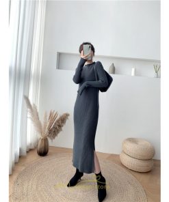 ニットワンピース | レディース 冬 きれいめ ロング おしゃれ 秋冬 長袖 ハイネック サイドスリット セクシー 同窓会 デート 大人フェミニン 女子会 韓国風