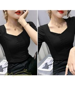 ｔシャツ・カットソー | Tシャツ Tシャツ レディース カットソー 着痩せ 5分袖 着回し 人気 スクエアネック ストレッチ 無地 ショート丈 細身 カジュアルトップス 着痩せ サマー きれい