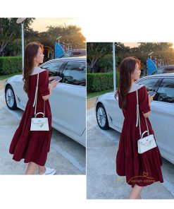 ミディアム | Aラインワンピース レディース 半袖 ロングワンピース ドールカラー ガーリー バイカラー きれいめ カジュアル ファッション 着痩せ 30代 20代 女性着 半袖