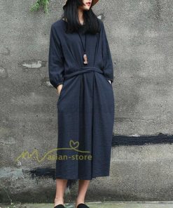 マキシ | 綿麻 リネン ワンピース ロング 長袖 無地 レディース ロング丈 体型カバー ゆったり 秋服 ファッション 着痩せ お出かけ カジュアル 20代30代40代 通勤通学