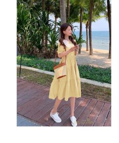 ミディアム | Aラインワンピース レディース 半袖 ロングワンピース ドールカラー ガーリー バイカラー きれいめ カジュアル ファッション 着痩せ 30代 20代 女性着 半袖