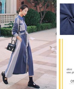 オールインワン | 長袖 ロング ウエストマーク ワンピース ミモレ丈 体型カバー ワンピース 着やせ 春秋 シャツワンピース おしゃれ レディース