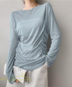 tシャツ・カットソー | Tシャツ Tシャツ レディース 無地 長袖 トップス カジュアルTシャツ おしゃれ クルーネック 秋服 夏秋 インナー 日常感 大きいサイズ 薄手 タック ゆったり 上品