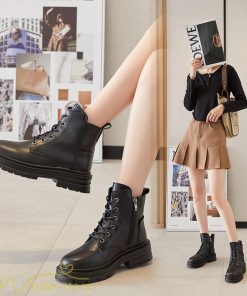 ショートブーツ | レディース ブーティー 太ヒール ブーツ ショートヒール カジュアル レースアップ 編み上げブーツ 厚底ブーツ 厚底 コスプレ靴 歩きやすい