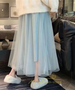 スカート | チュール秋冬 チュールフレアロングキラキラ ふんわり ウエストゴム レディース Aラインミモレ丈可愛 キレイめ ボトムス