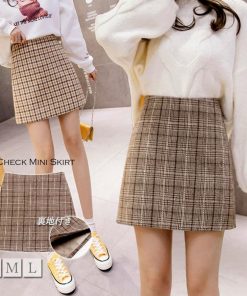 タイトスカート | チェック ミニスカート レディース ハイウエスト Aラインスカート 裏地付きウールスカート