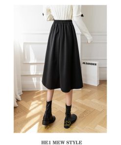 スカート | レディース 無地 ロング丈 ミモレ丈ハイウエスト ウエストゴム Aライン 着痩せ 脚長効果 通勤 就活 オフィス エレガント 日常 OL 上品 ビジネス
