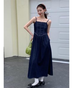 マキシ | デニムワンピース キャミソールワンピース ロングワンピース キャミワンピース レディース ワンピ 後ろゴム・キャザーデザイン 30代40代50代 可愛い 大人