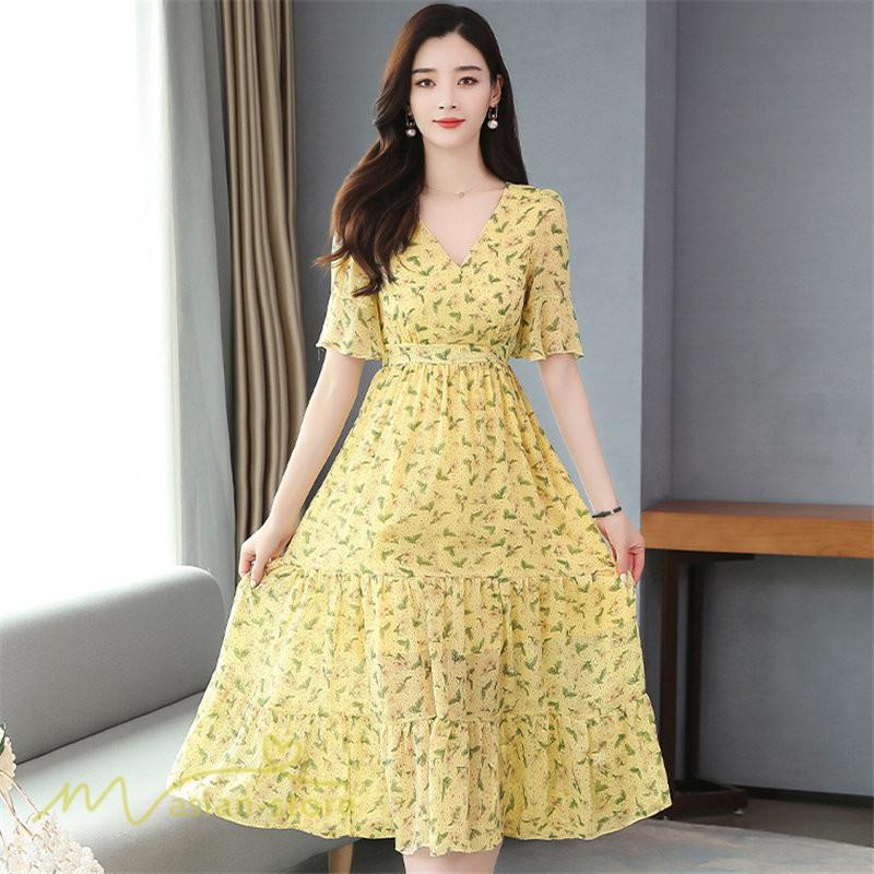 ミディアム | ワンピース Aライン レディース 着痩せ 上品 カジュアル Vネック カジュアル 春 夏 花柄 きれいめサマー ワンピース 通勤 通学 ソフト 膝丈 大人 お出かけ