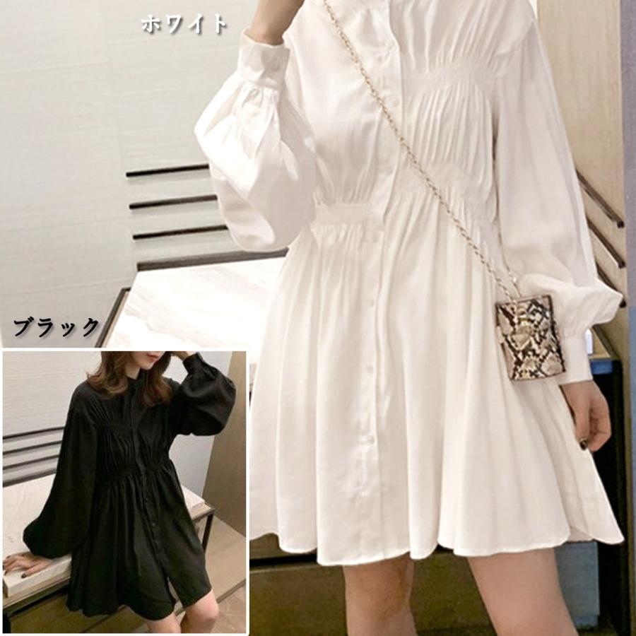 シャツ・ブラウス | レディース 春夏長袖 チュニックワンピ シャツブラウス 白 シャツワンピース ウエストマーク ミニワンピース