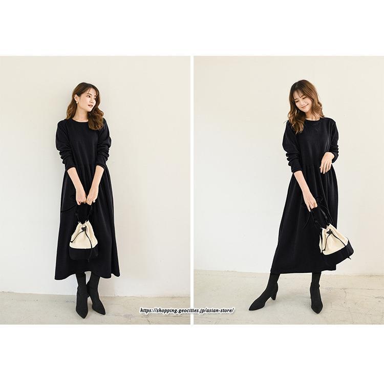 マキシ | ワンピース レディース ウエスト切替 スウェット素材 ロングワンピース タック入 L XL XXL シンプル カジュアル キレイめ 40代 通勤 オシャレ 50代 30代 20代