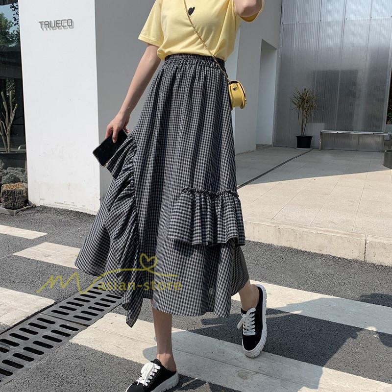 スカート | プリーツロング 春 夏 秋 マキシ 大きいサイズ フレアマキシプリーツ チェック柄 通勤通学 20代30代40代 不規則 フレア