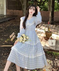 マキシ | チェック柄ワンピース 秋 レディース Aラインワンピース 長袖ワンピ キャザー 切り替え レース かわいい 大人 お呼ばれ 腰美ライン 通学通勤 30代 着痩せ