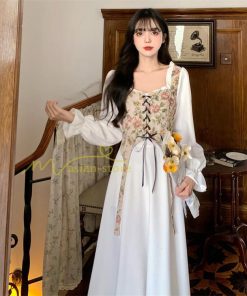 マキシ | フェイクワンピース 秋 レディース 30代40代ワンピース 長袖ワンピース レイヤード風ワンピース Aラインワンピース かわいい お呼ばれ 腰着痩せ 美ライン