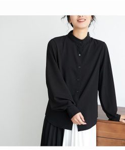 シャツ・ブラウス | 長袖ブラウス レディースシャツ トップス 無地 可愛い シフォンシャツ 春物 夏服 羽織り 前開き ボタン パフスリーブ 発表会 20代30代40代 大人 オフィス