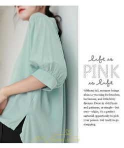 シャツ・ブラウス | レディース シャツ ブラウス 夏コーデ 上品 Vネック 華奢見え 着痩せ オフィス 七分袖 白 ライトグリーン 無地 ビジネス リクルート 日常 おしゃれ 事務服