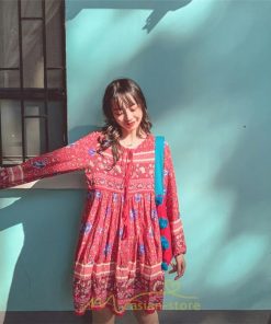 ミニ丈 | ワンピース レディース 春 夏 長袖 膝上 ショート 民族風 花柄 エスニック ボヘミアン 高品質 海外旅行 海デート 着痩せ Vネック レトロ リゾート カジュアル