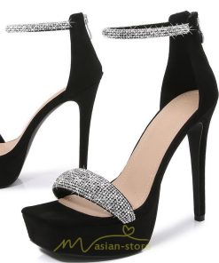 パンプス | ハイヒール 痛くない 歩きやすい 黒 レディース 8cm ジッパー ストラップ 大きいサイズ 2022新作 美脚 人工水晶 きらきら 疲れない おしゃれ 飾り