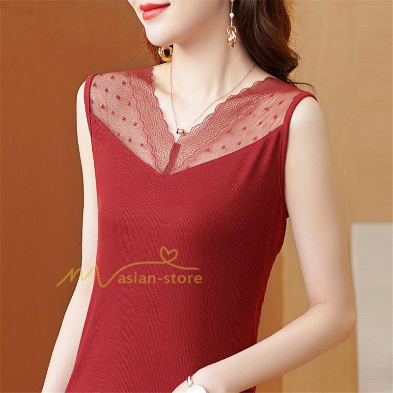 キャミソール タンクトップ | タンクトップ レディース 春夏 インナー トップス ノースリーブ Vネック Vネックタンク レース付き カシュクール 上品 お出かけ 20代30代40代50代 快適 ママ