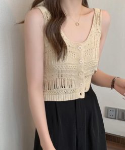 透かし編みトップス | 透かし編み タンクトップ スクエアネック