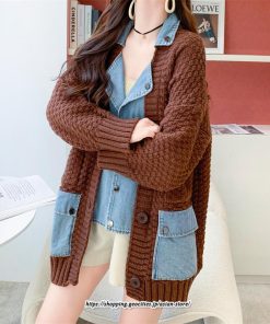 コート・ジャケット | ジャケット レディース 長袖 トップス ニット ニットカーディガン 切り替え デニム アウター 配色 デザイン おしゃれ 冬 カジュアル 2022 秋 カーディガン