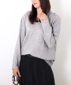 ニット・セーター | シンプル ニットトップス 長袖 ニットパーカー Vネック レディース プルオーバー フード付き 秋冬 ニットセーター