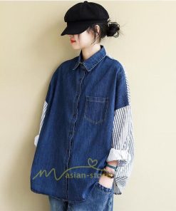 シャツ・ブラウス | デニム風シャツ レディース 異素材切替 シャツブラウス カジュアル 長袖シャツ 春服 胸ポケット トップス ゆったり 20代30代40代50代 おしゃれ 羽織り 通勤通学