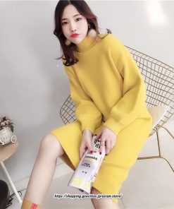 マキシ | ニットワンピース レディース 40代 秋冬 長袖ワンピース無地 ハイネック ニットワンピース ロング丈 スカート オシャレゆったりセーター ニットインナー